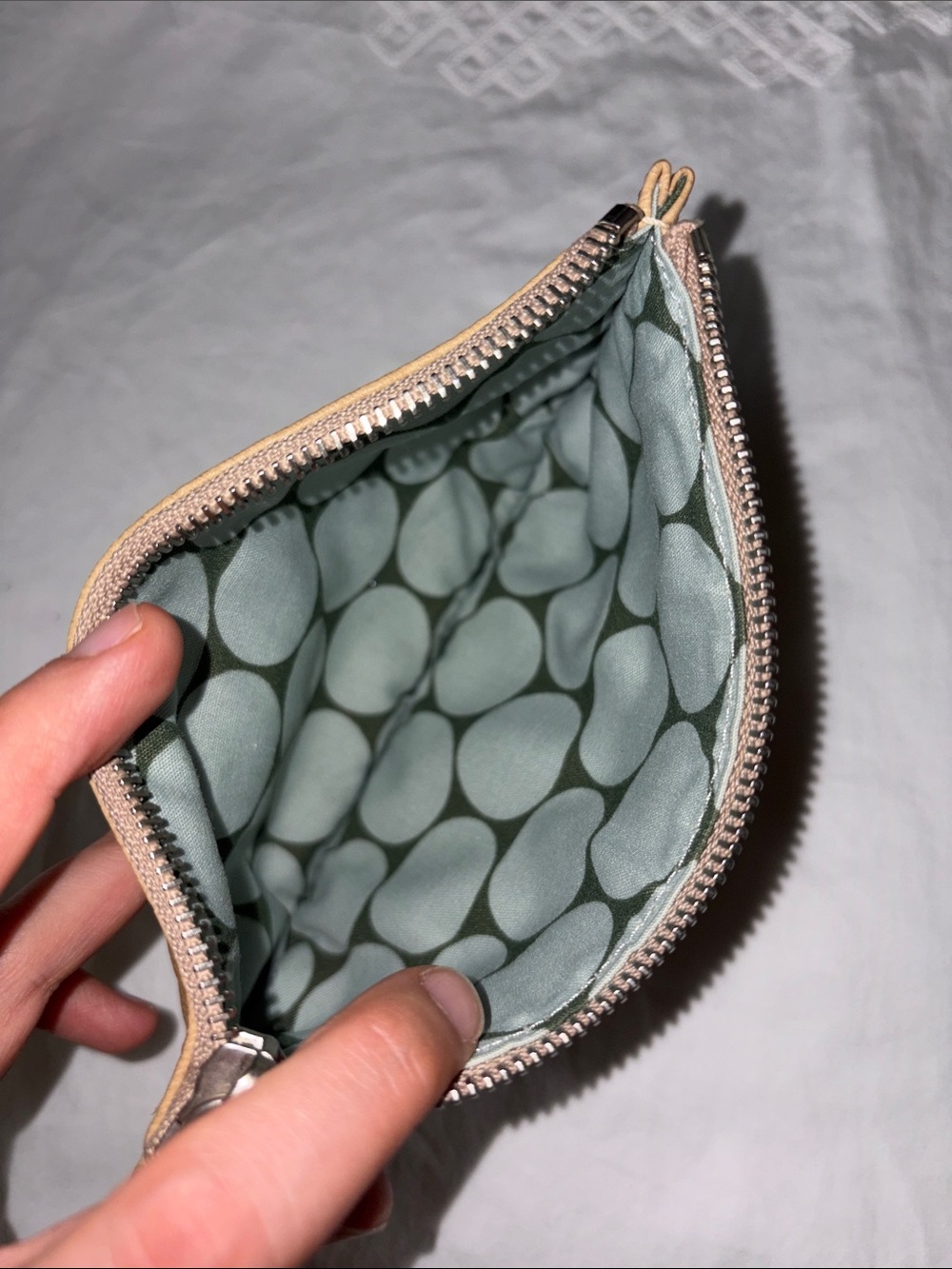 Tan Leather Wristlet Pouch with Chain Pull - Picture 6 of 7